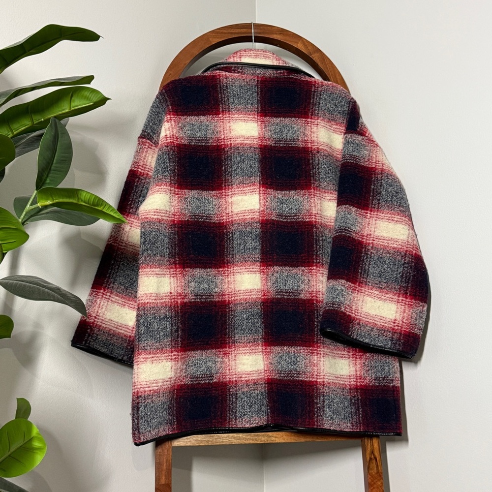Soft Surroundings MEDIUM Cabin Life Red Shadow Plaid Wool Blend Car Coat - Picture 3 of 8